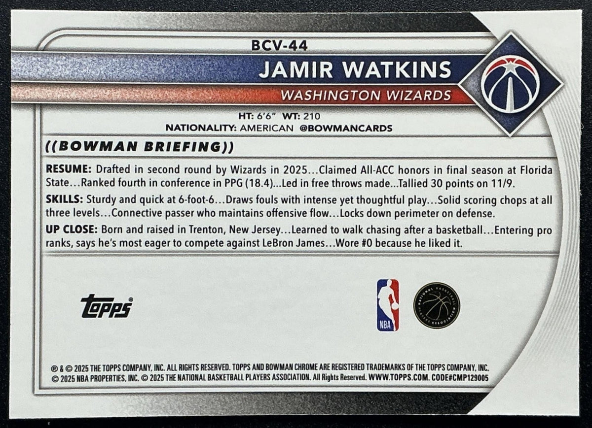 2025 Bowman Jamir Watkins #BCV-44 Chrome Pink Mojo Refractor /199 RC