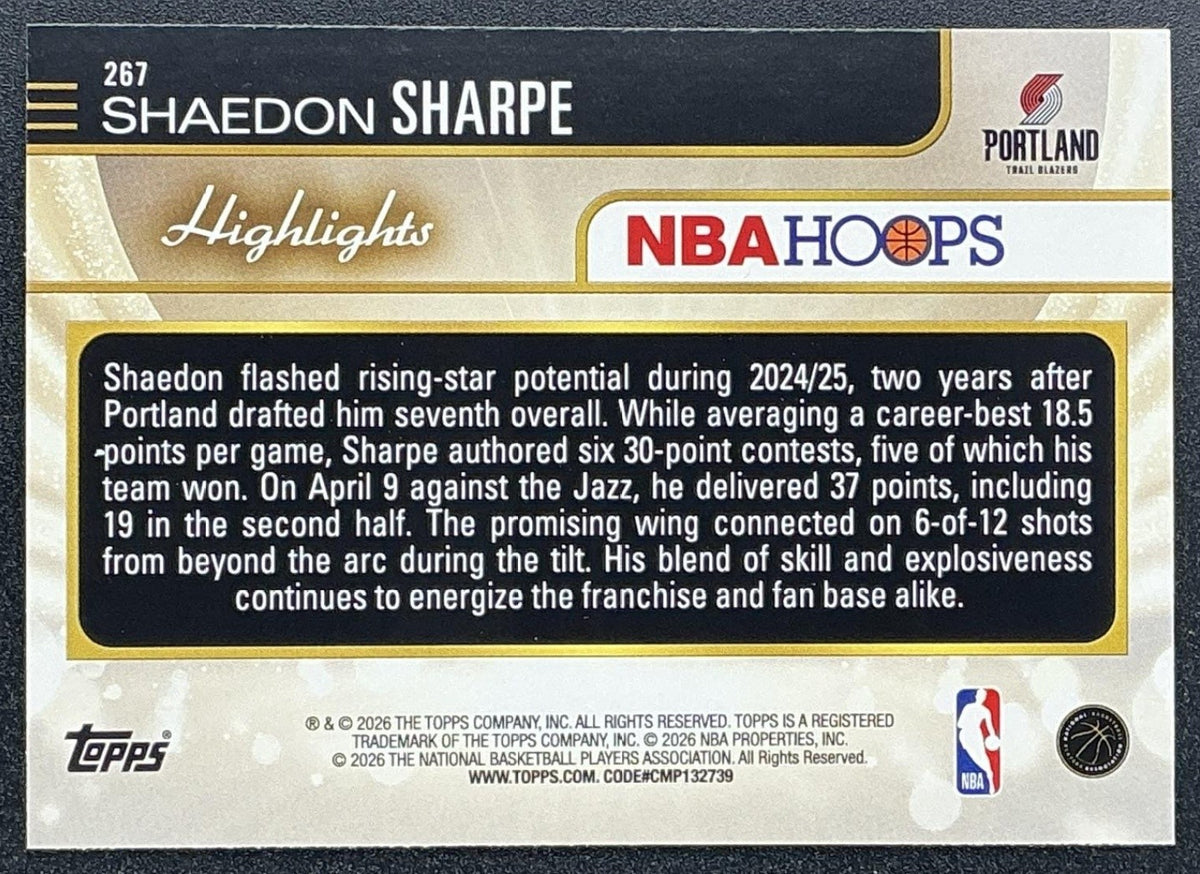 2025 Topps Hoops Shaedon Sharpe #267 Rainbow Foil Season Highlight