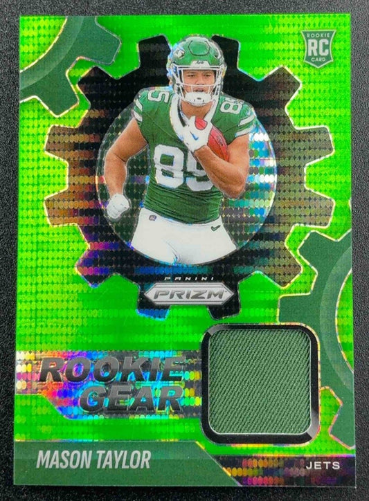 2025 Panini Prizm Mason Taylor #RGR-MTR Rookie Gear Neon Green Pulsar MEM RC
