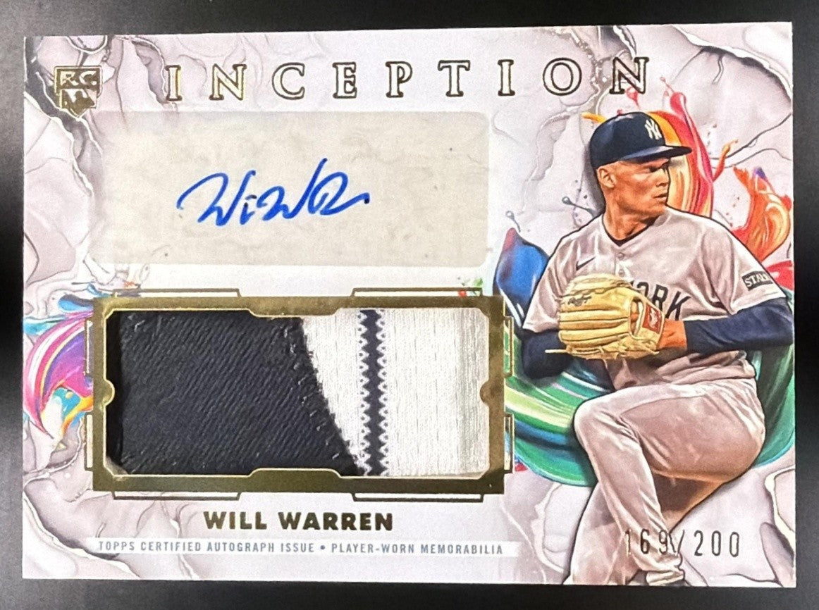WILL WARREN 2025 TOPPS INCEPTION #IAPC-WW AUTO PATCHES /200 MEM RC YANKEES
