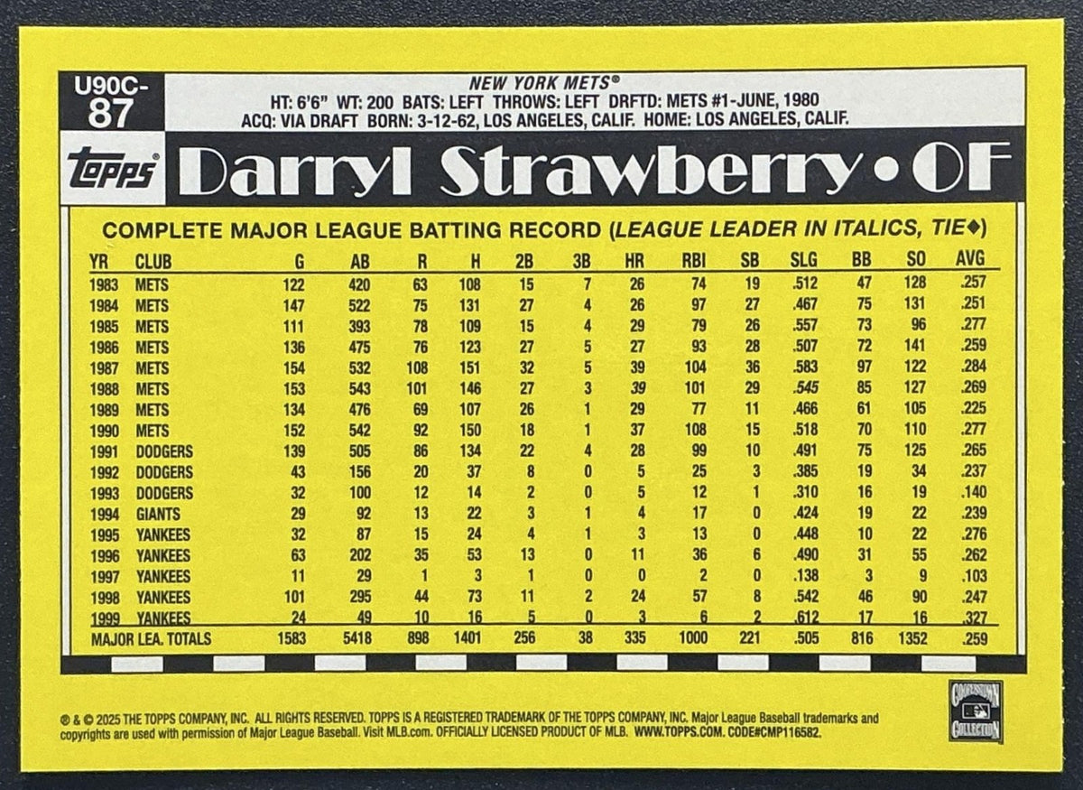 2025 Topps Update Darryl Strawberry Silver Pack 1990 Chrome Mojo Refractor