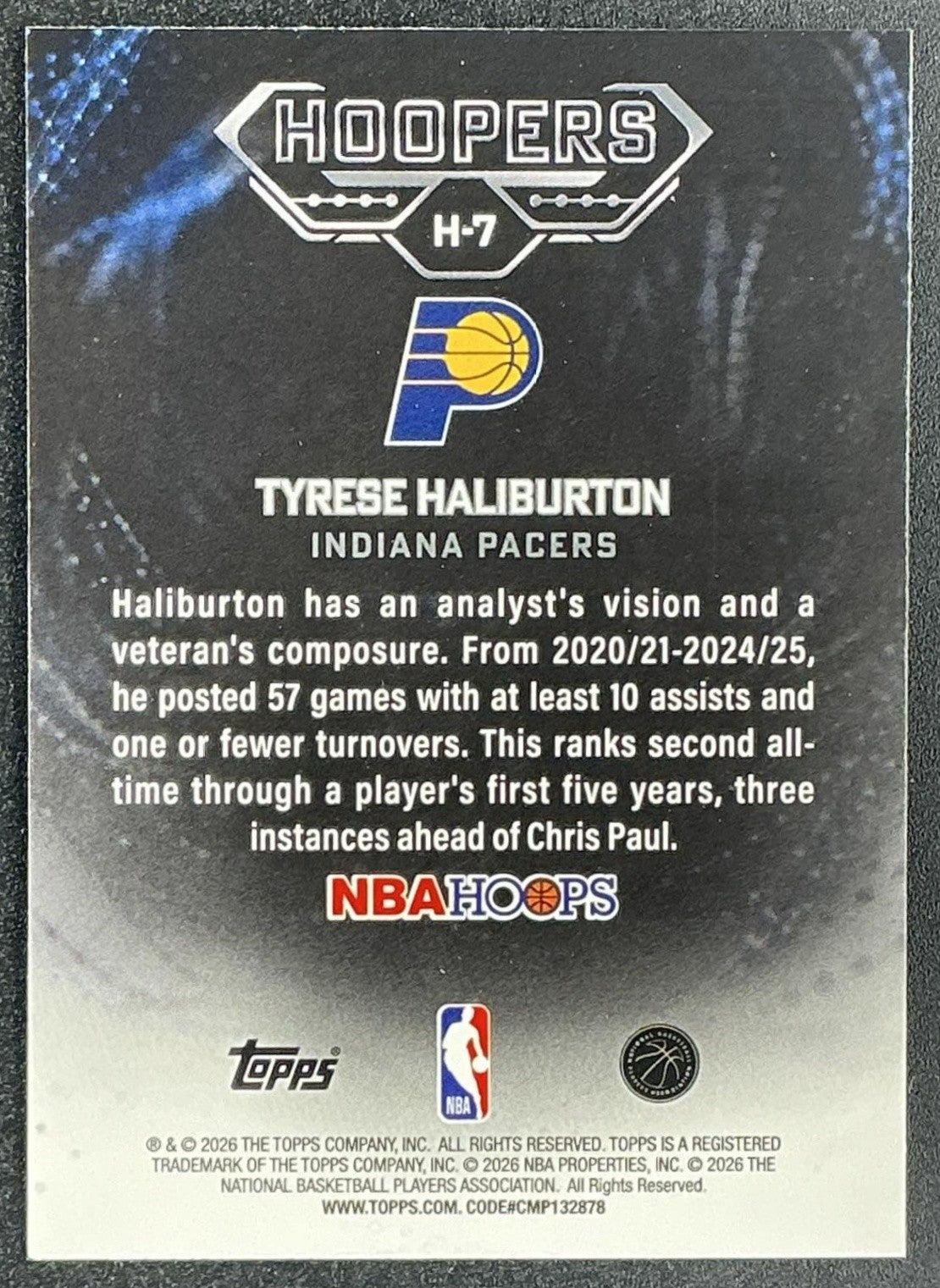 TYRESE HALIBURTON 2025-26 TOPPS HOOPS #H-7 HOOPERS RAINBOW FOIL PACERS