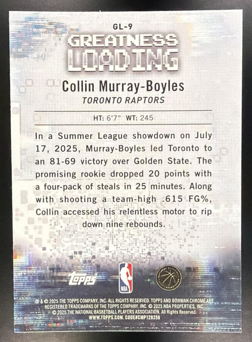 COLLIN MURRAY-BOYLES 2025-26 BOWMAN #GL-9 CHROME GREATNESS LOADING RC RAPTORS