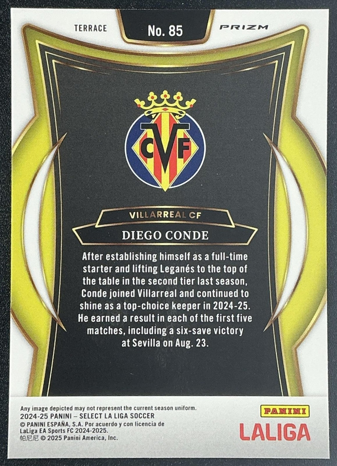 2024 Panini Select La Liga Diego Conde #85 Purple Mojo Prizm Terrace