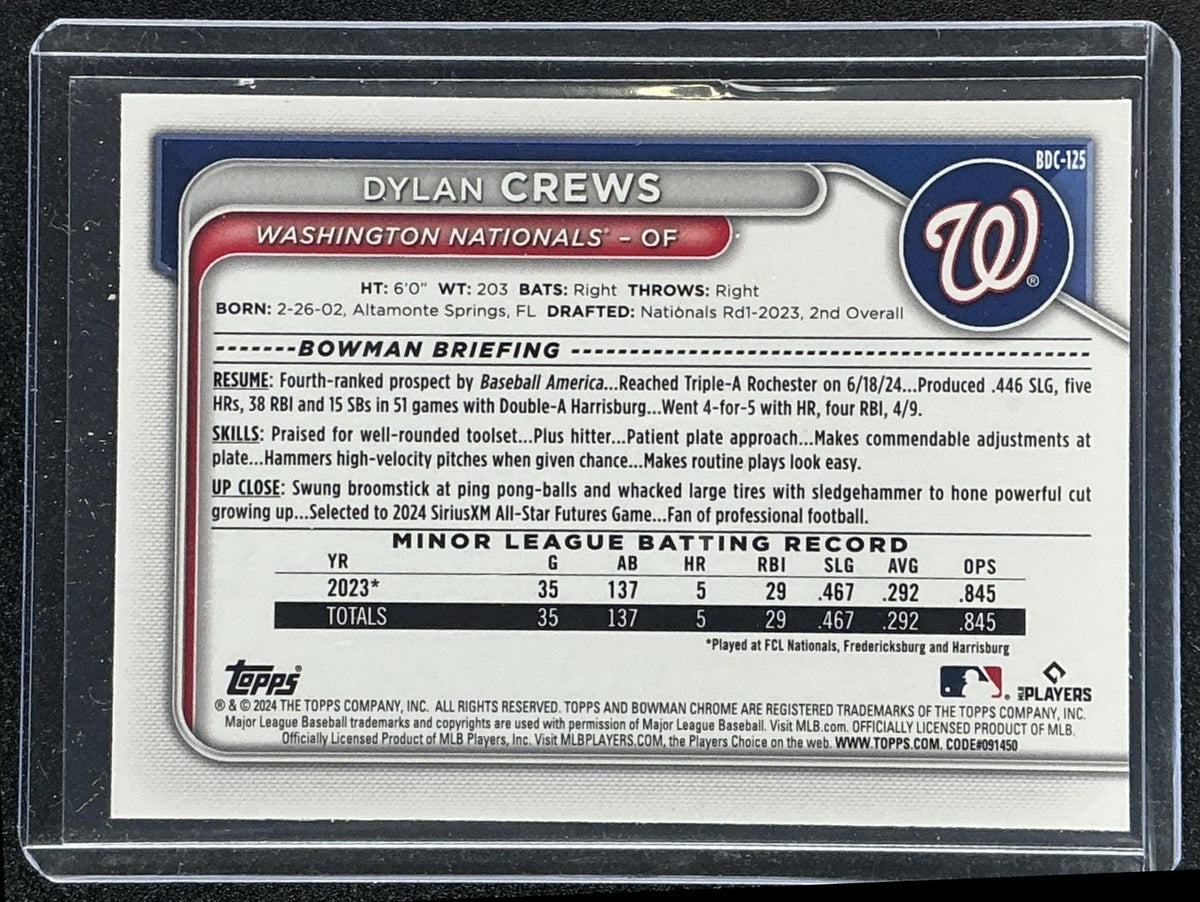 DYLAN CREWS 2024 BOWMAN DRAFT #BDC-125 CHROME GREEN REFRACTOR /99 NATIONALS
