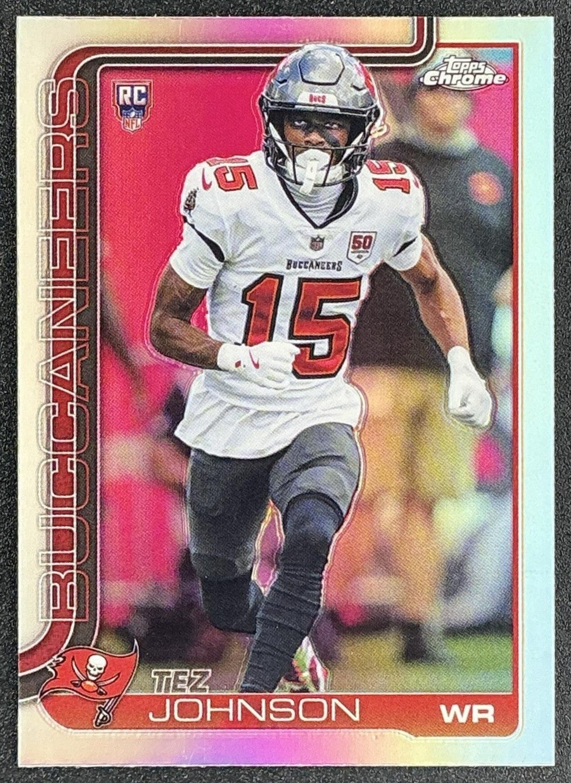 TEZ JOHNSON 2025 TOPPS CHROME #342 ROOKIE REFRACTOR RC BUCCANEERS