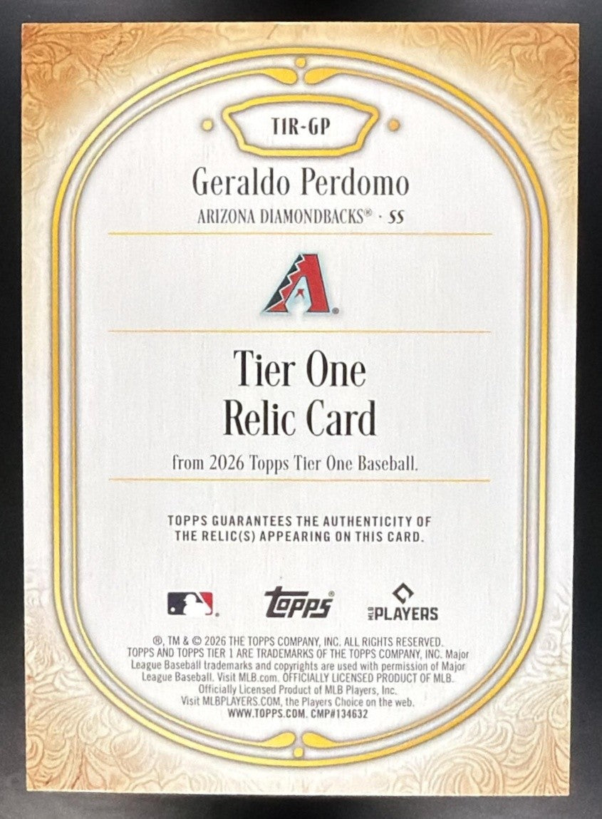 GERALDO PERDOMO 2026 TOPPS TIER ONE #T1R-GP RELIC 114/199 MEM DIAMONDBACKS