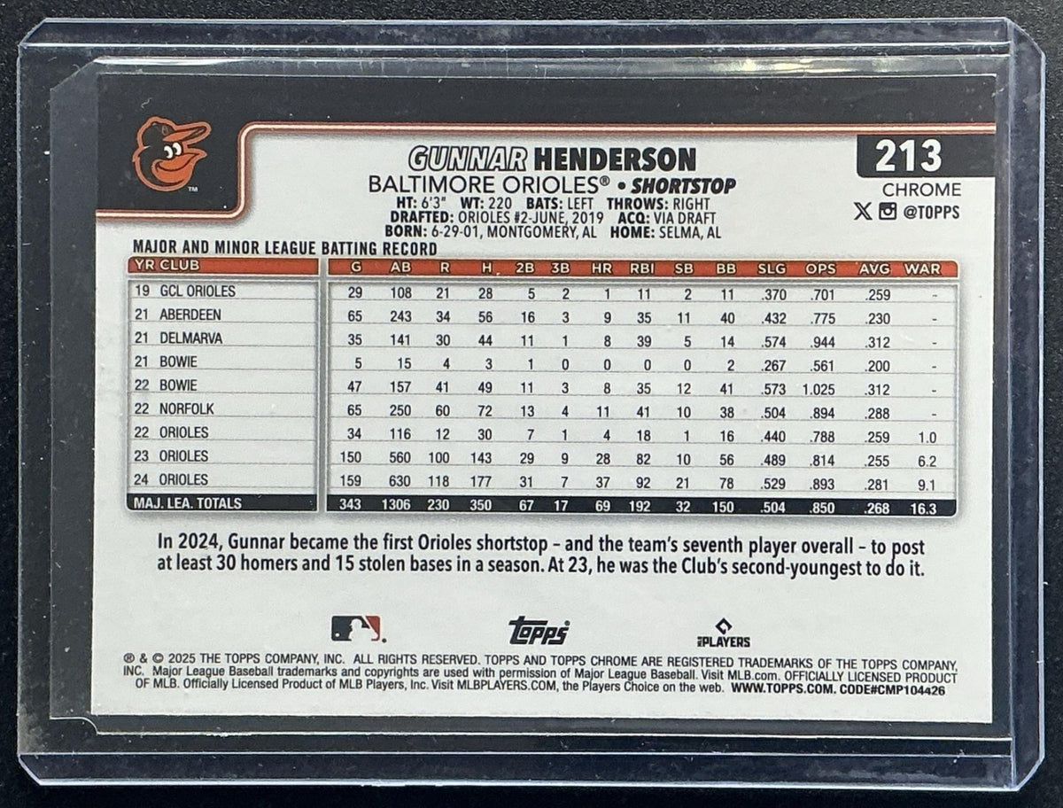GUNNAR HENDERSON 2025 TOPPS CHROME LOGOFRACTOR #213 ORIOLES