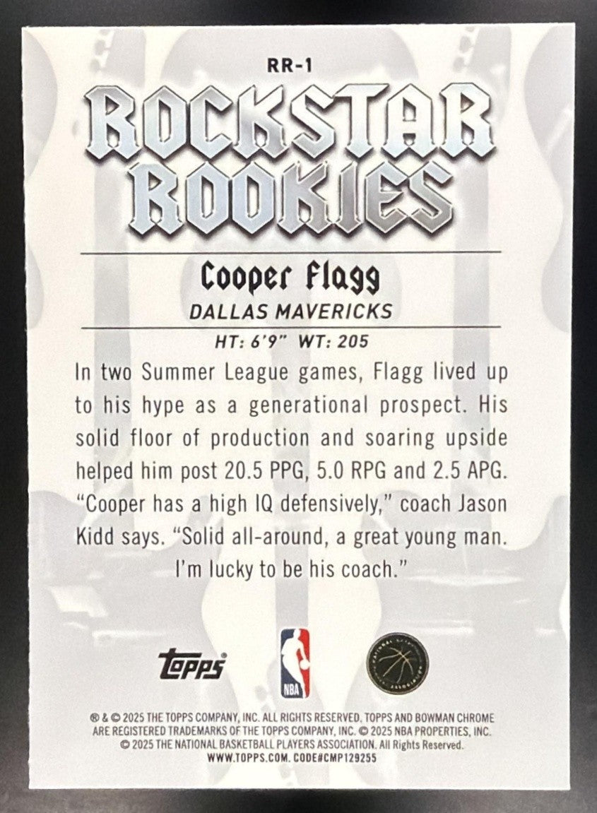 COOPER FLAGG 2025-26 BOWMAN #RR-1 CHROME ROCKSTAR ROOKIES RC MAVERICKS