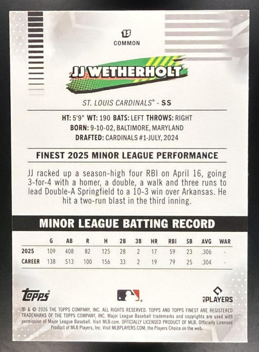 2026 Topps Finest JJ Wetherholt #15 Pink Mini-Diamond Refractor /250 RC