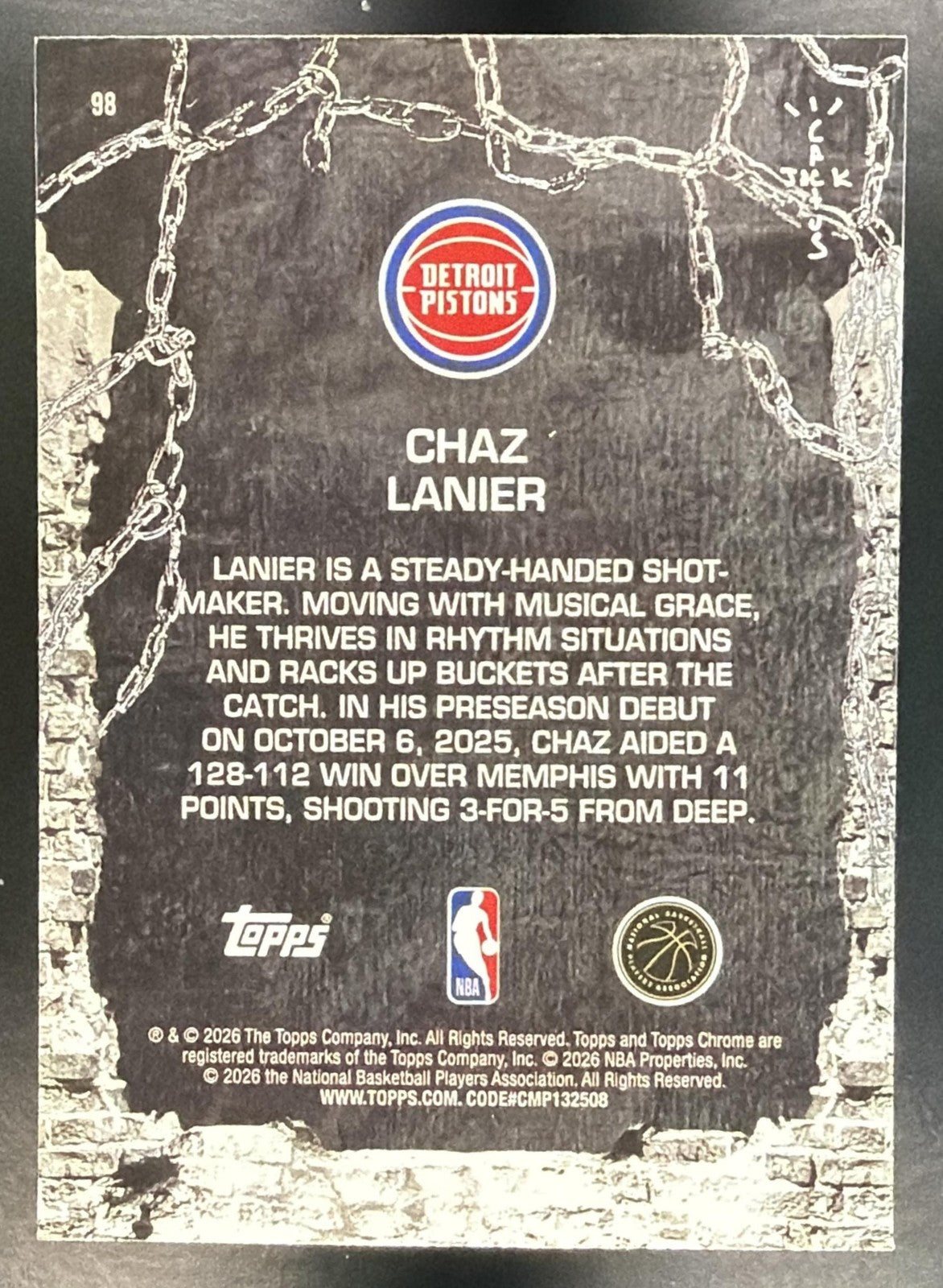 CHAZ LANIER 2025-26 TOPPS CHROME X CACTUS JACK #98 RC PISTONS