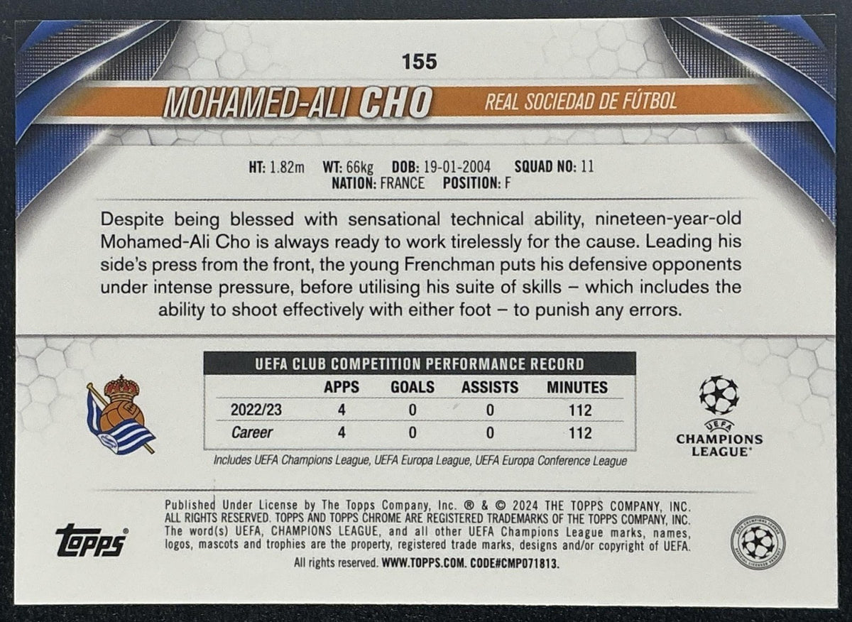 Mohamed-Ali Cho 2023-24 Topps UEFA Club Competitions #155 /399 Green Wave