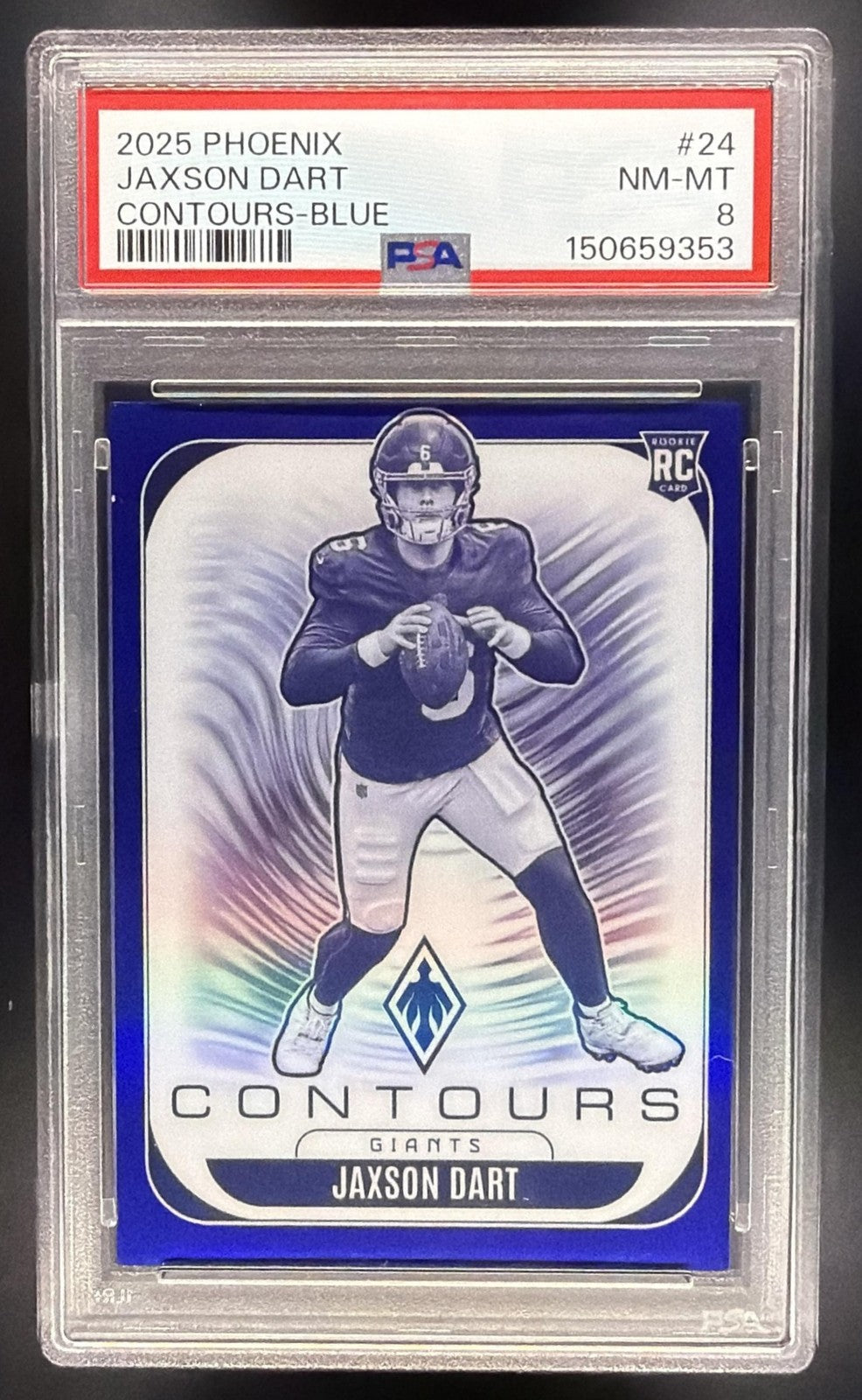JAXSON DART 2025 PANINI PHOENIX #24 CONTOURS BLUE 181/199 RC GIANTS PSA 8