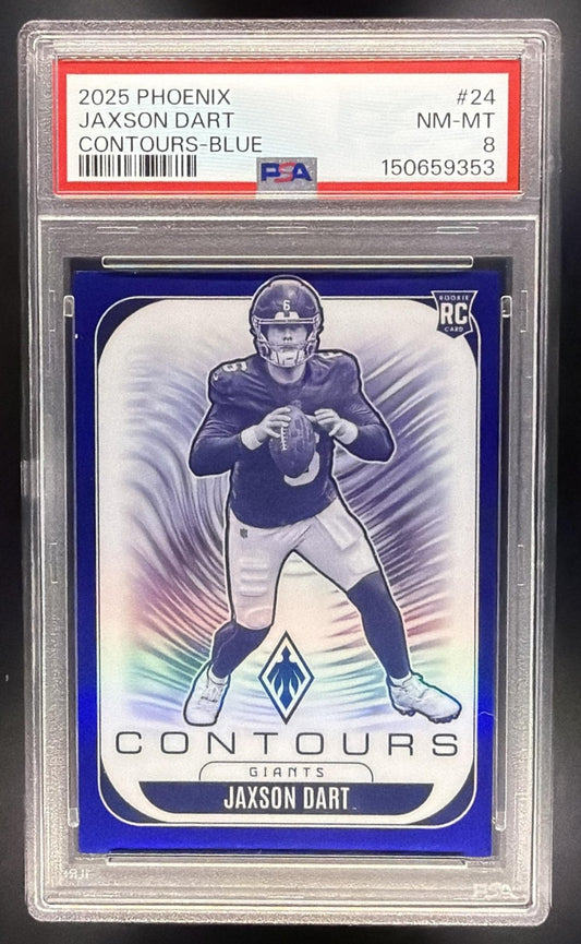 JAXSON DART 2025 PANINI PHOENIX #24 CONTOURS BLUE 181/199 RC GIANTS PSA 8