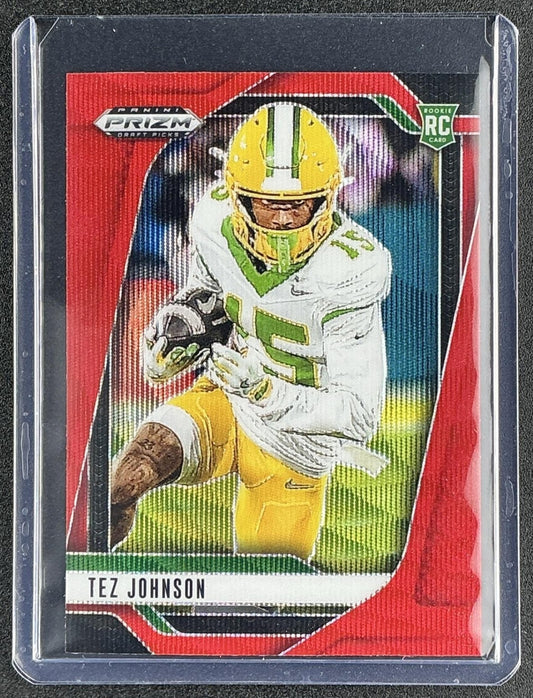TEZ JOHNSON 2025 PANINI PRIZM DRAFT PICKS #101 RUBY WAVE RC DUCKS