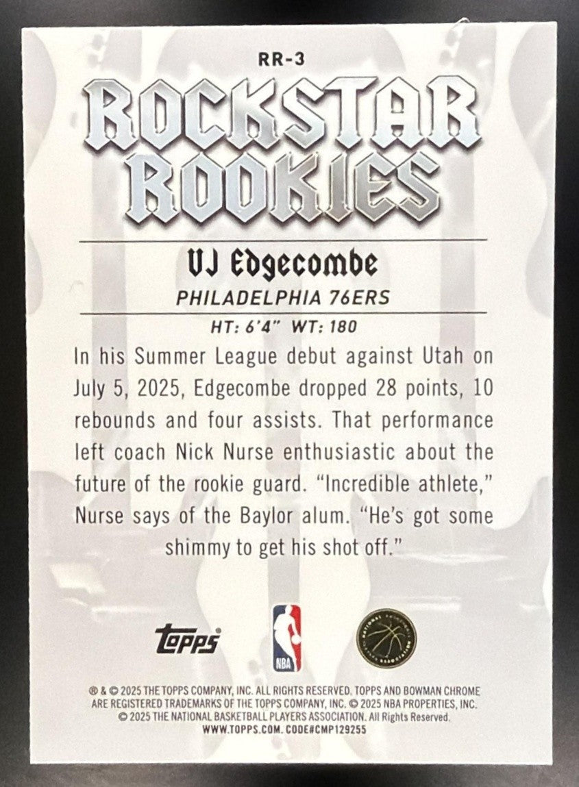 VJ EDGECOMBE 2025-26 BOWMAN #RR-3 CHROME ROCKSTAR ROOKIES RC 76ERS
