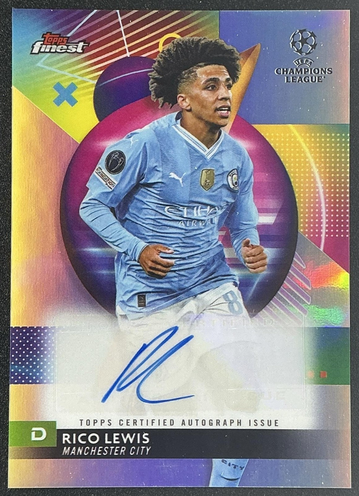 RICO LEWIS 2023-24 TOPPS FINEST UEFA CLUB COMPETITIONS #A-RC AUTO MAN CITY