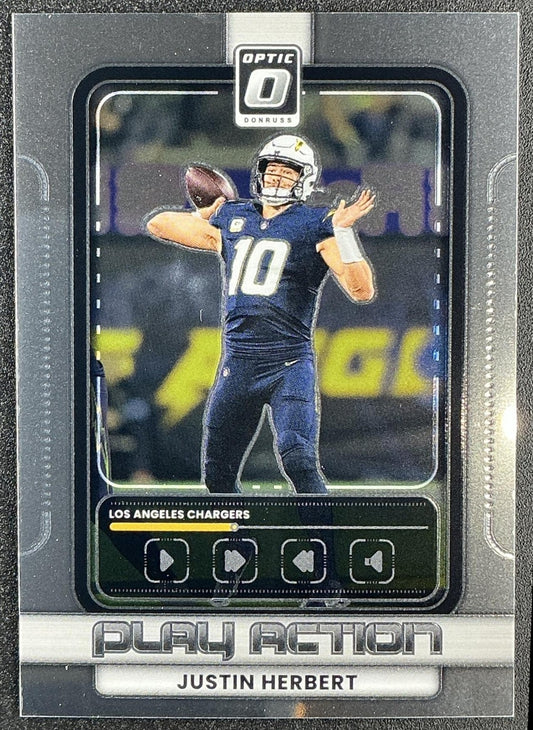 JUSTIN HERBERT 2025 PANINI DONRUSS OPTIC #10 PLAY ACTION CHARGERS