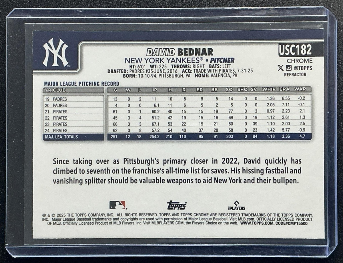 DAVID BEDNAR 2025 TOPPS CHROME UPDATE #USC182 REFRACTOR YANKEES