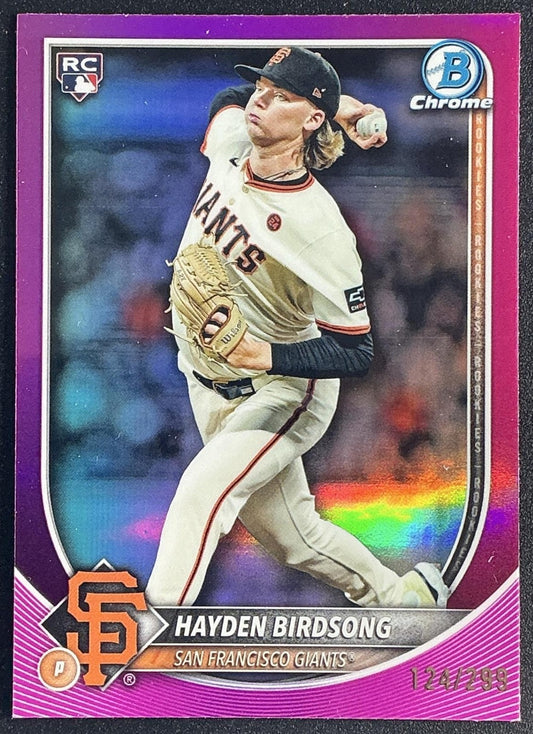 HAYDEN BIRDSONG 2025 BOWMAN CHROME #63 FUCHSIA REFRACTOR 124/299 RC GIANTS
