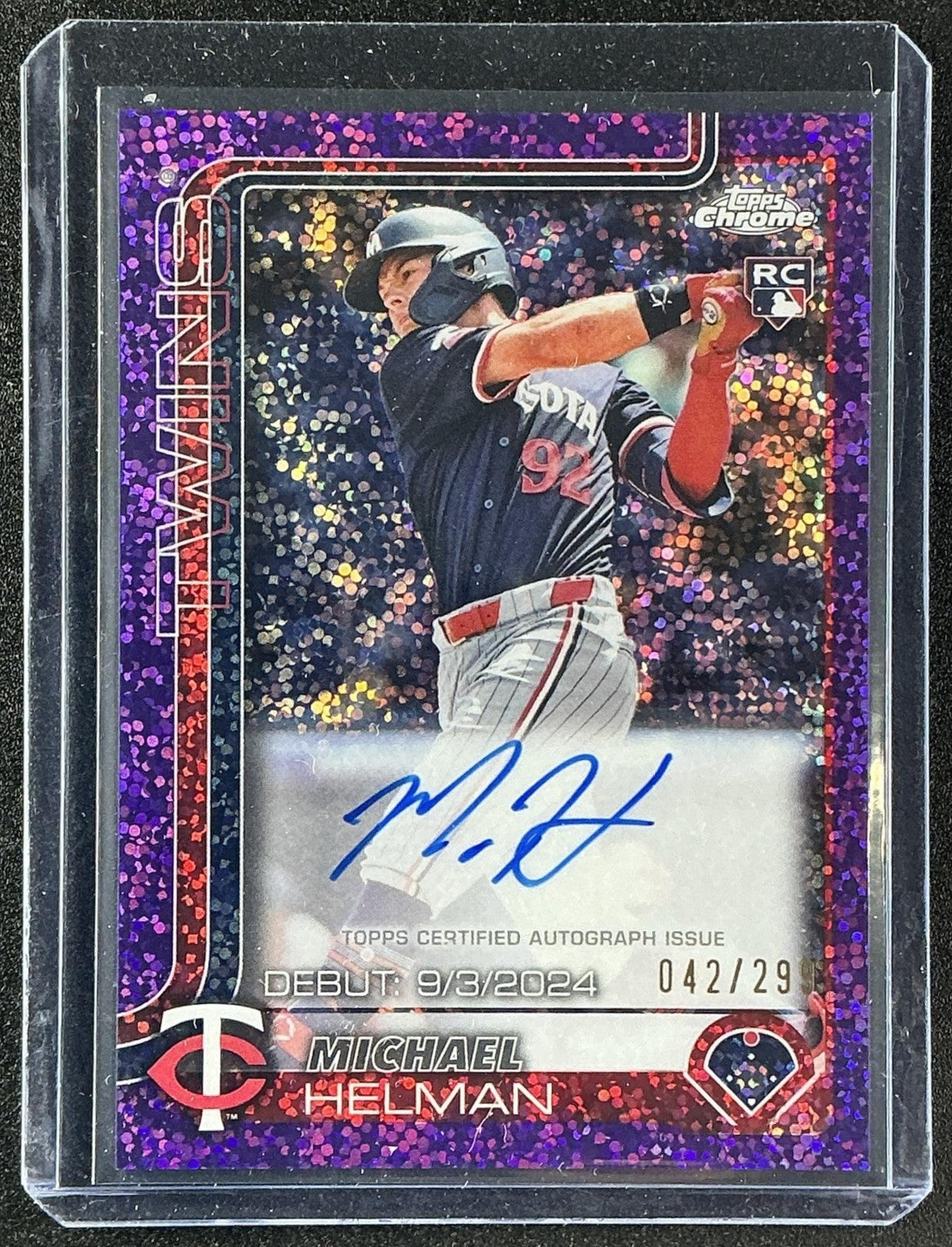 2025 Topps Chrome Update Michael Helman Rookie Debut Auto Purple Speckle /299 RC
