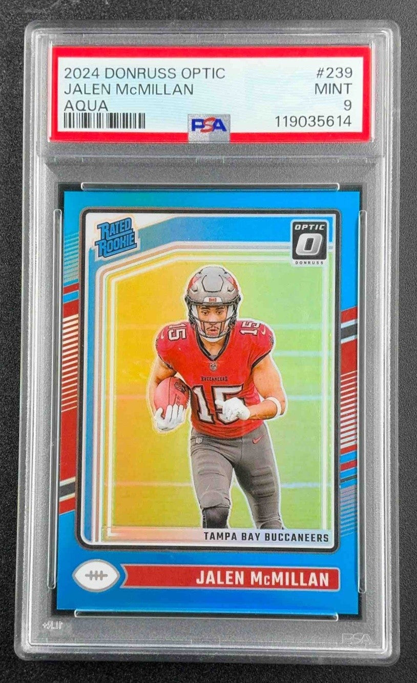 2024 Panini Donruss Optic Jalen McMillan #239 Aqua /299 Rated Rookie PSA 9