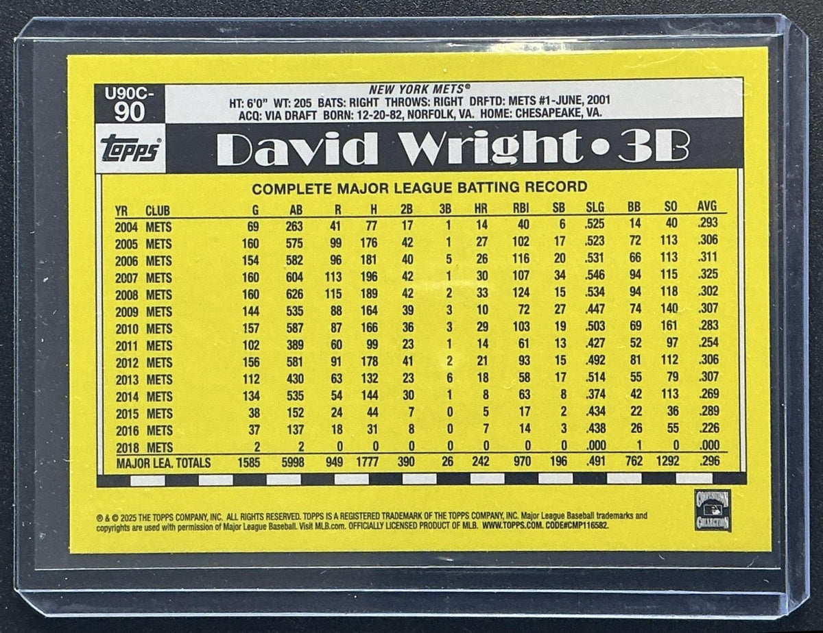 2025 Topps Update David Wright #U90C-90 Silver Pack 1990 Chrome Mojo Refractor