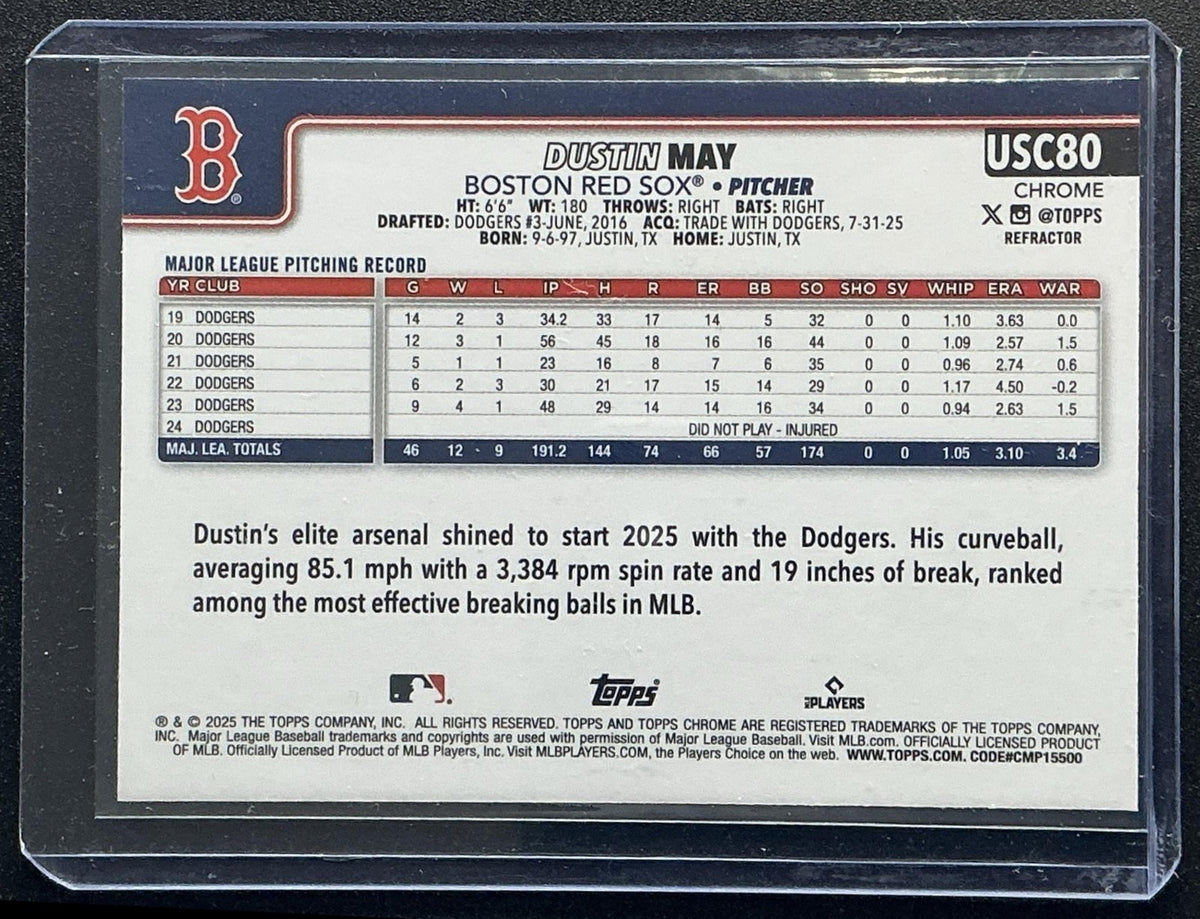 DUSTIN MAY 2025 TOPPS CHROME UPDATE #USC80 REFRACTOR RED SOX