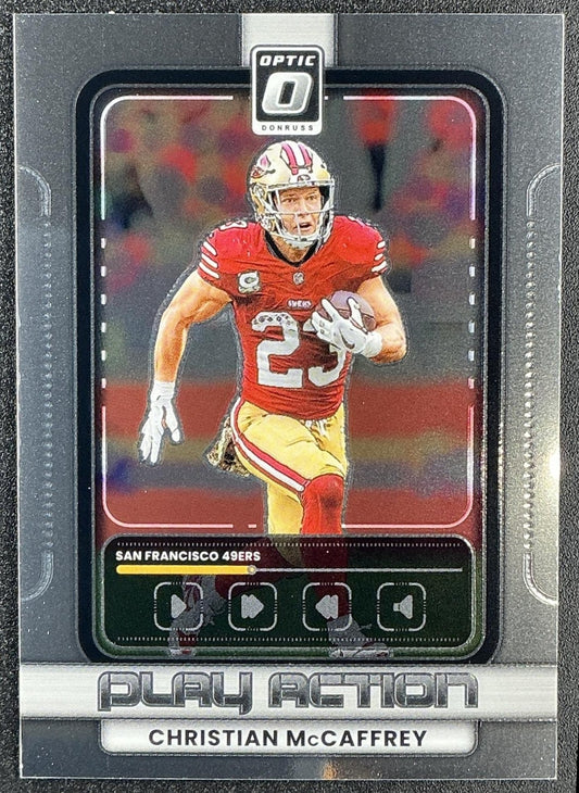 CHRISTIAN MCCAFFREY 2025 PANINI DONRUSS OPTIC #20 PLAY ACTION 49ERS
