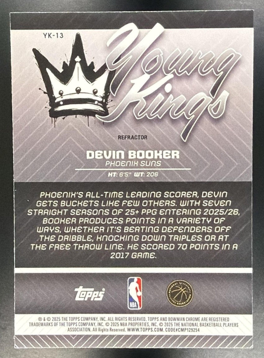 DEVIN BOOKER 2025-26 BOWMAN #YK-13 CHROME YOUNG KINGS REFRACTOR SUNS