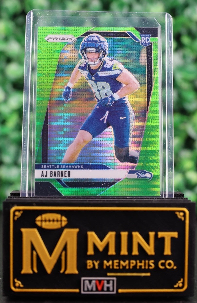 AJ BARNER 2024 PANINI PRIZM ROOKIES #304 NEON GREEN PULSAR PRIZM RC SEAHAWKS