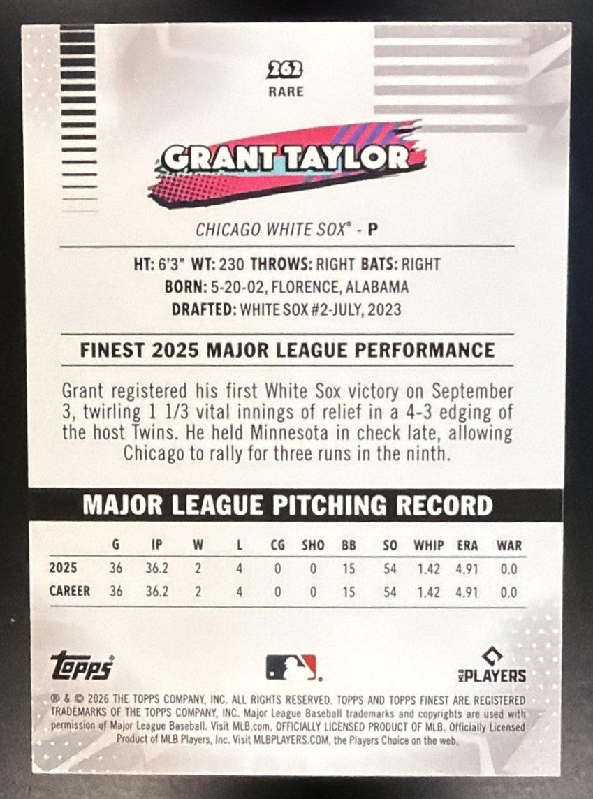 GRANT TAYLOR 2026 TOPPS FINEST #262 RARE RC WHITE SOX