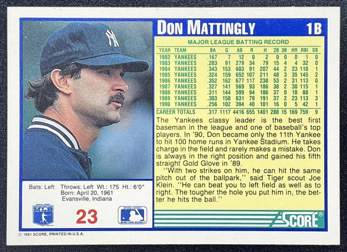 DON MATTINGLY 1991 SCORE #23 YANKEES