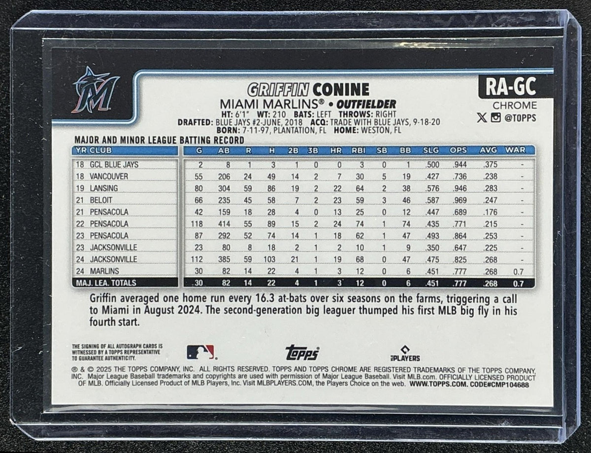 GRIFFIN CONINE 2025 TOPPS CHROME UPDATE #RA-GC AUTO RC MARLINS