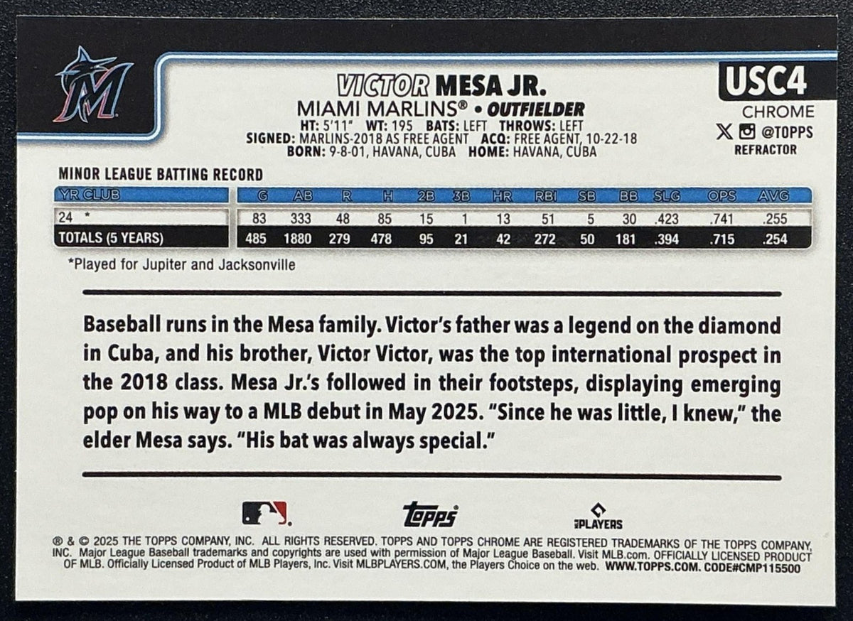 VICTOR MESA JR. 2025 TOPPS CHROME UPDATE #USC4 REFRACTOR RC MARLINS