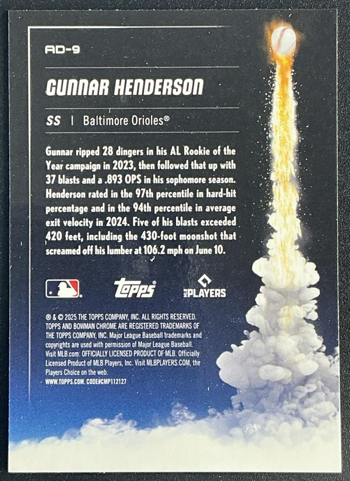 GUNNAR HENDERSON 2025 BOWMAN CHROME #AD-9 ADIOS! ORIOLES