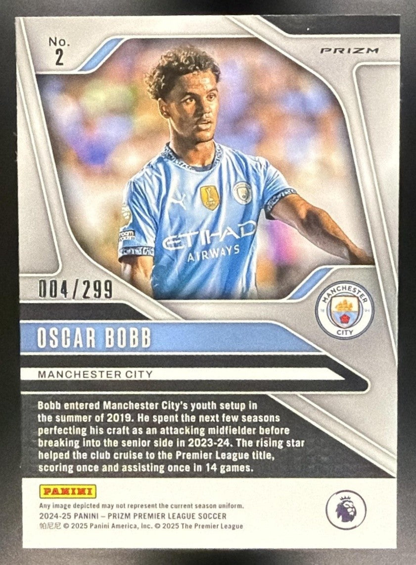 OSCAR BOBB 2024-25 PANINI PRIZM PREMIER LEAGUE #2 BLUE 4/299 MAN CITY