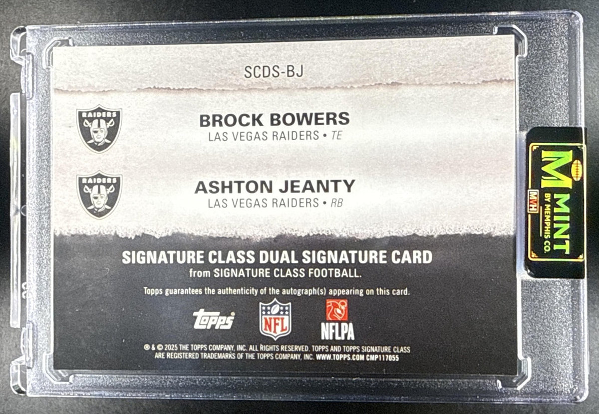 2025 TOPPS ASHTON JEANTY BROCK BOWERS DUAL AUTO BLACK /10 SSP BOOKEND RAIDERS