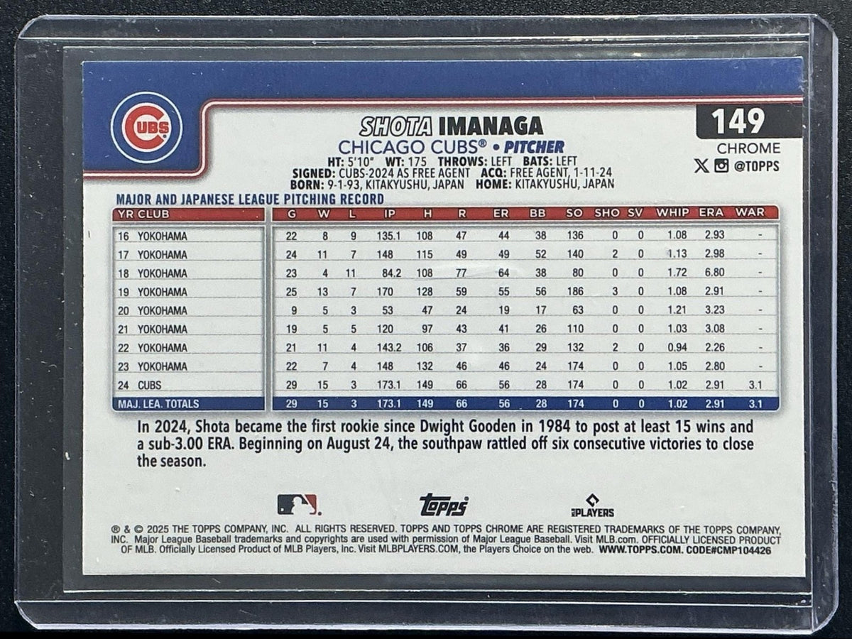 SHOTA IMANAGA 2025 TOPPS CHROME #149 X-FRACTOR CUBS