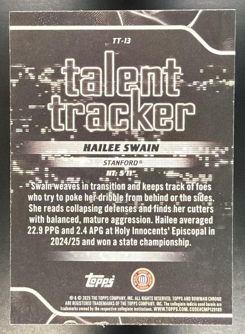 HAILEE SWAIN 2025-26 BOWMAN #TT-13 TALENT TRACKER CHROME CARDINAL
