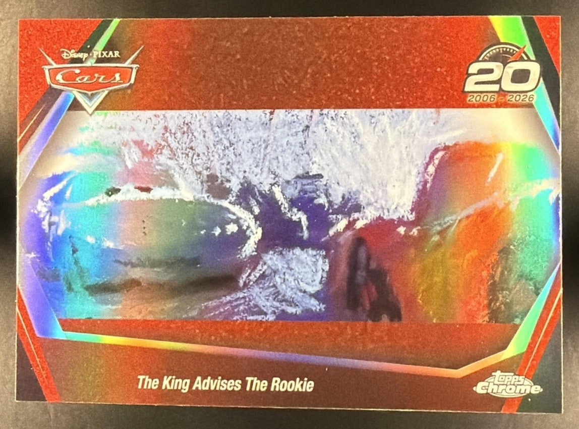 THE KING ADVISES ROOKIE 2026 TOPPS CHROME DISNEY #CRS-1 CARS 20TH ANNIVERSARY