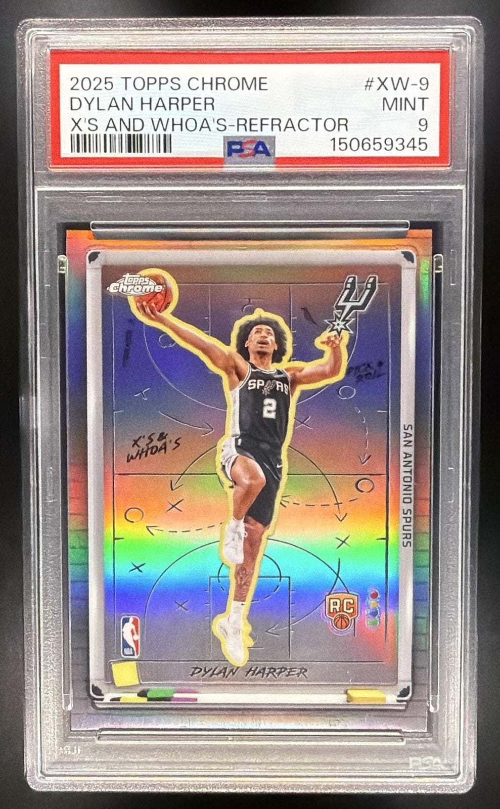 DYLAN HARPER 2025-26 TOPPS CHROME #XW-9 X'S AND WHOA'S REFRACTOR RC SPURS PSA 9