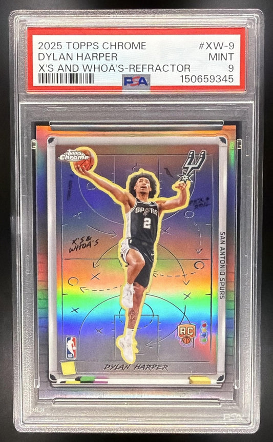 DYLAN HARPER 2025-26 TOPPS CHROME #XW-9 X'S AND WHOA'S REFRACTOR RC SPURS PSA 9