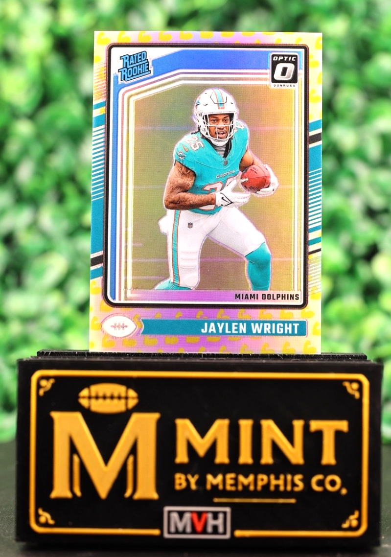 JAYLEN WRIGHT 2024 DONRUSS OPTIC RATED ROOKIE FLEX EMOJI SP RC /149 DOLPHINS
