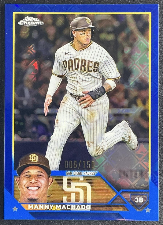 MANNY MACHADO 2023 TOPPS CHROME LOGOFRACTOR #124 BLUE REFRACTOR 6/150 PADRES