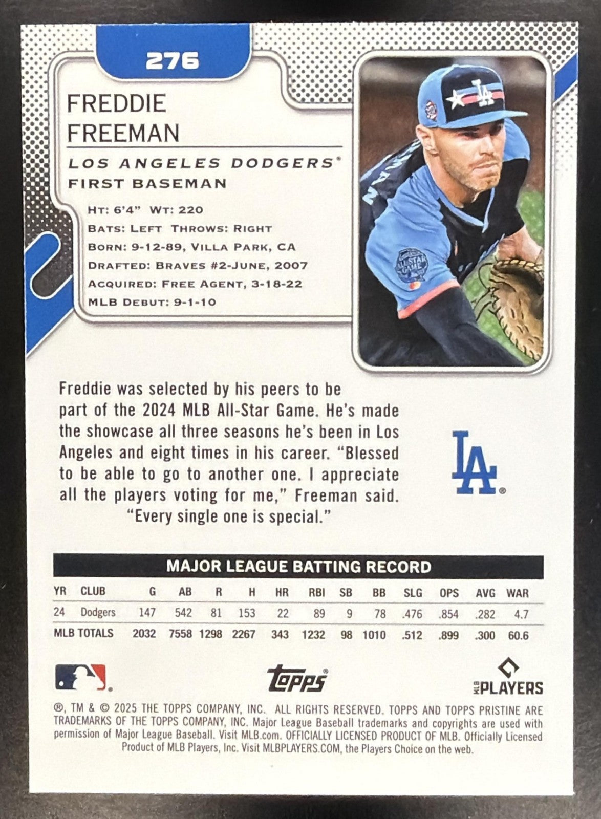 FREDDIE FREEMAN 2025 TOPPS PRISTINE #276 DODGERS