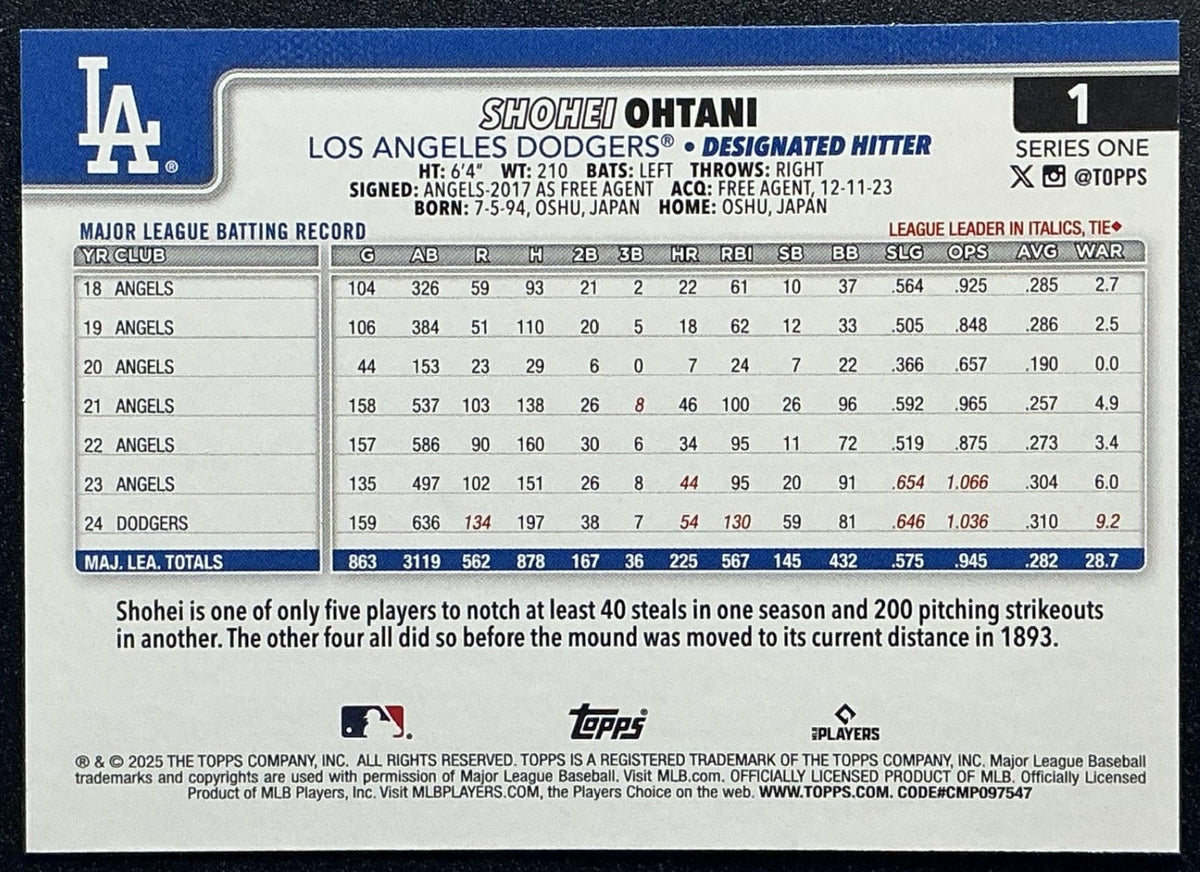 SHOHEI OHTANI 2025 TOPPS #1 DODGERS