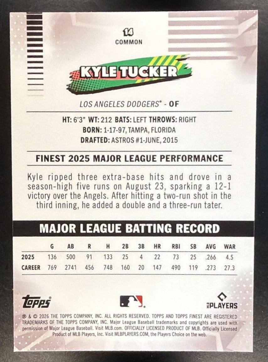 KYLE TUCKER 2026 TOPPS FINEST #14 DODGERS