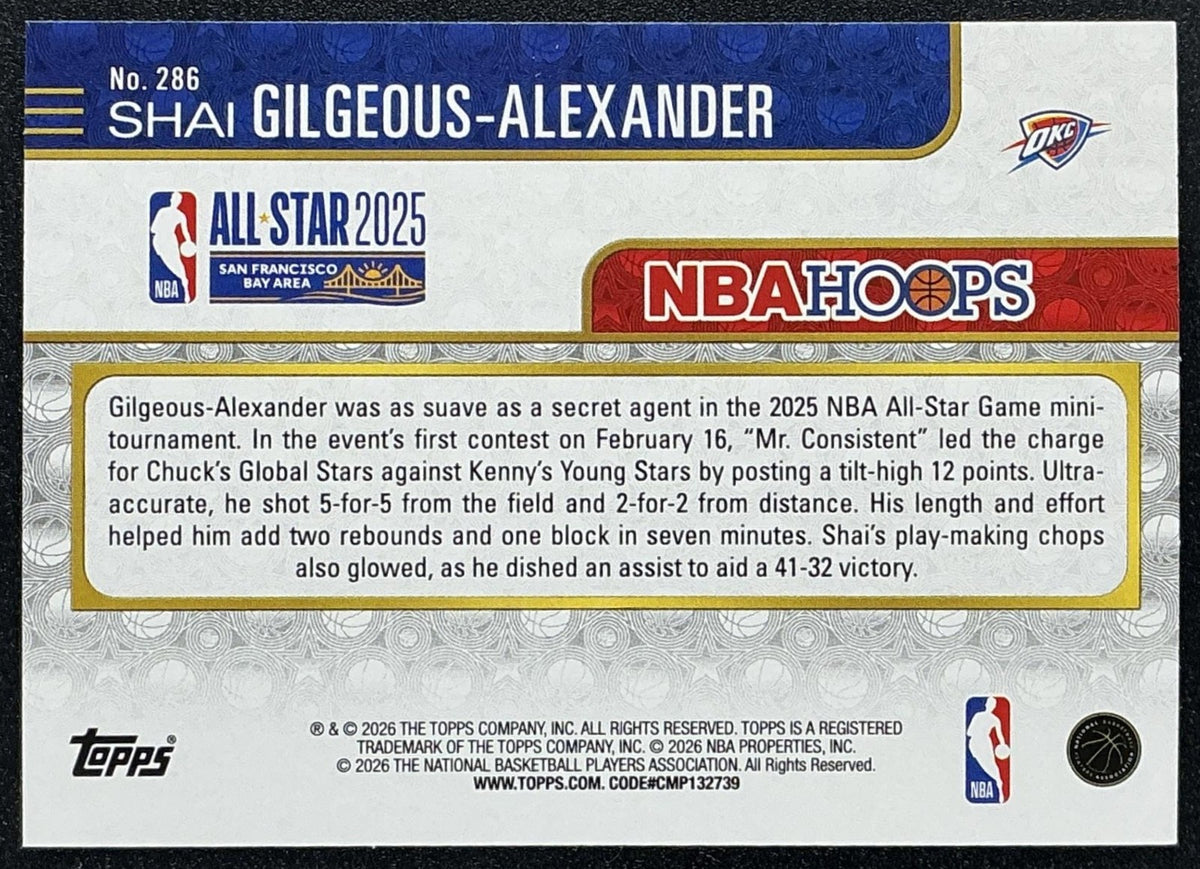 SHAI GILGEOUS-ALEXANDER 2025-26 TOPPS HOOPS #286 RAINBOW FOIL ALL-STAR THUNDER