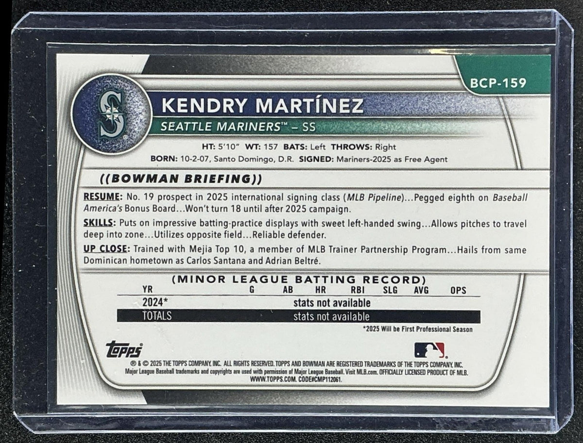 2025 Bowman Chrome Kendry Martinez #BCP-159 Aqua Pulsar Refractor /125 1st